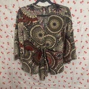 VENUS Beige and Red Patterned Blouse